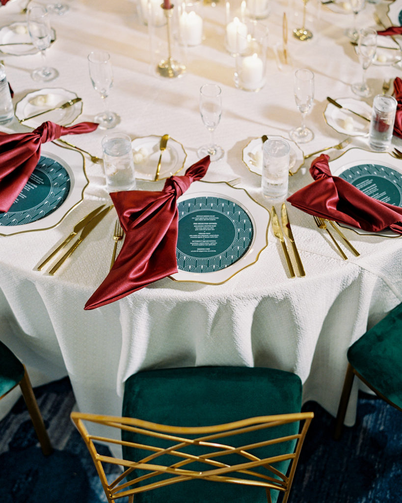 Classy red and emerald green wedding colors